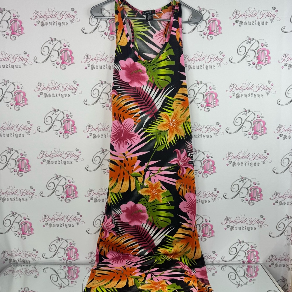 Love dress long maxi slits floral flowers Multicolor Tropical Dress